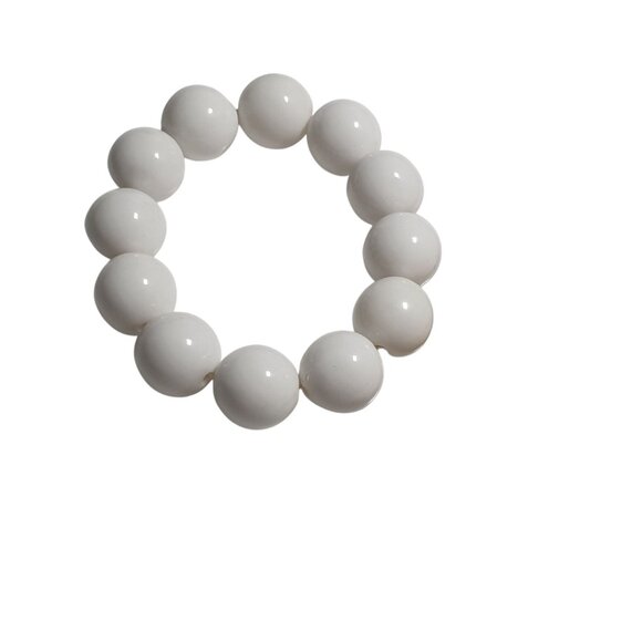 White Round Beaded Elastic Bracelet Simple Design Wilma Costume Stretch Jewelry - Picture 2 of 3